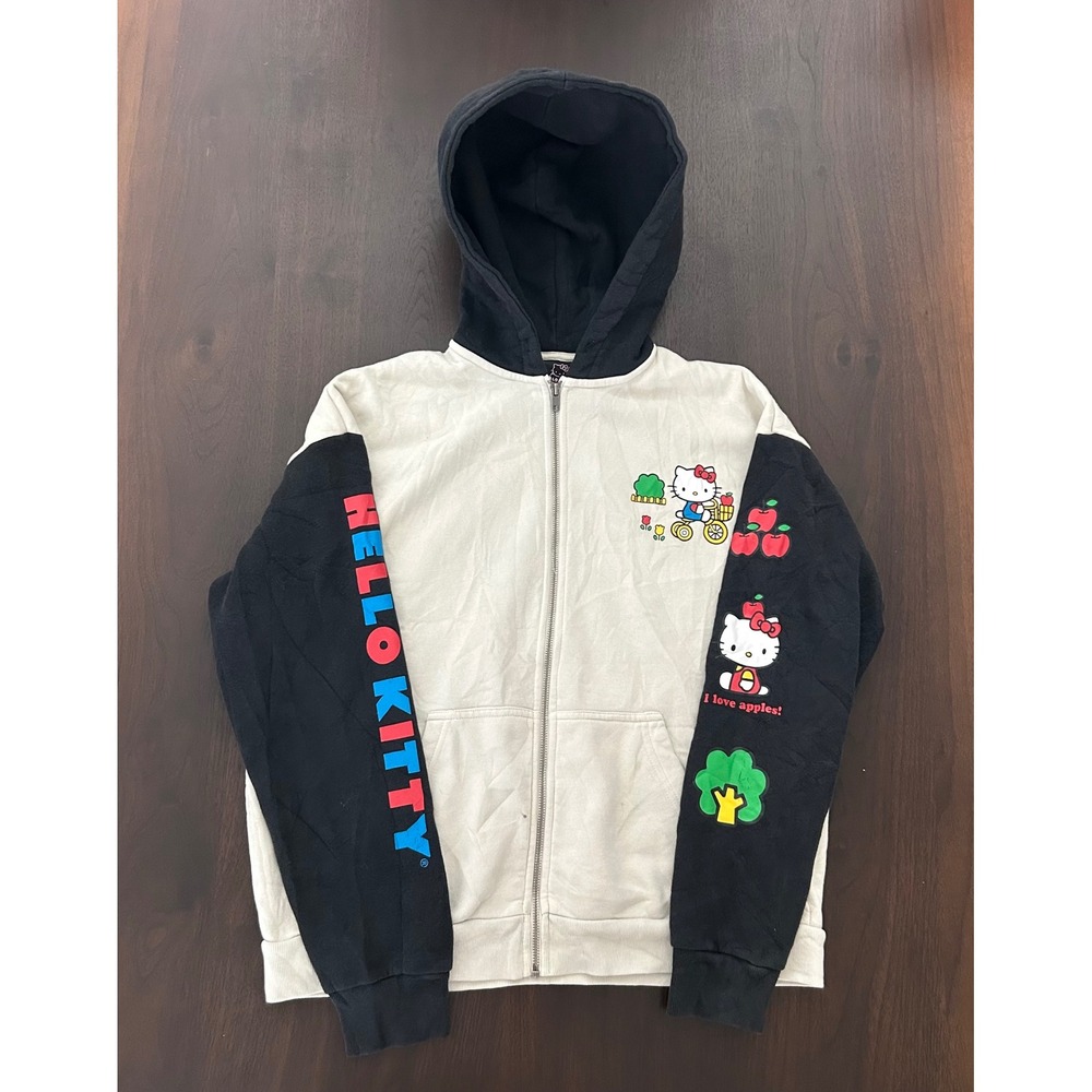 Hello Kitty BoxLunch Colorblock Zip Up Hoodie Cream Black Small Sanrio 2023